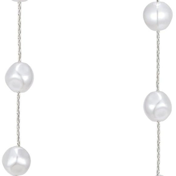 4" Long Baroque Pearl Silver Chain Earrings Bridal Bride Chains Faux Pearls New - Picture 5 of 7